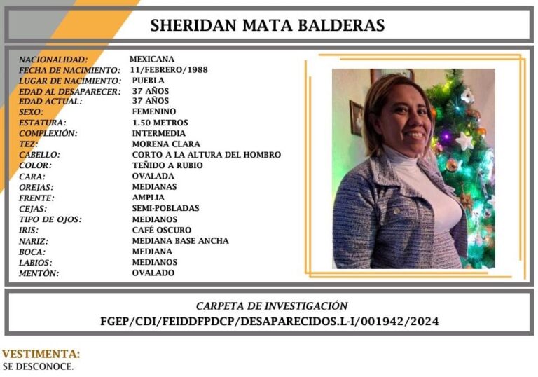 Gobierno de Puebla continúa acciones para la localización de activista Sheridan Mata Balderas